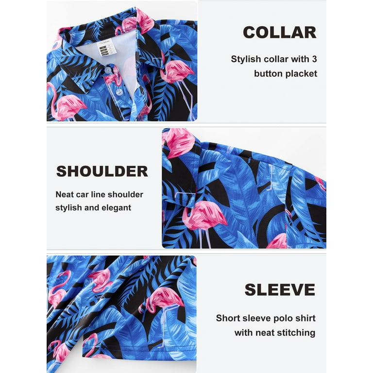 APTRO Men's Flamingo Print Hawaiian Golf Polo Shirt photo 3