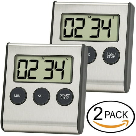 Digital Kitchen Timer, ANKO Cooking Timers Clock, Stainless Steel Shell; Large Digits Display; Loud Alarm; Strong Magnetic Backing Stand (Battery Included) for Kitchen Office Sports Games (2