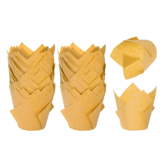 200 Pcs Tazas de Hornear Tulipán Forros de Muffins de Papel Resistente a la Grasa para Bodas Cumpleaños, Naranja