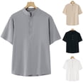 thumbnail image 7 of ZACPNCV Mens Solid Linen Blend Short Sleeve Shirt Half Button Closure Stand Collar Casual Comfortable Summer Clothing, 7 of 7