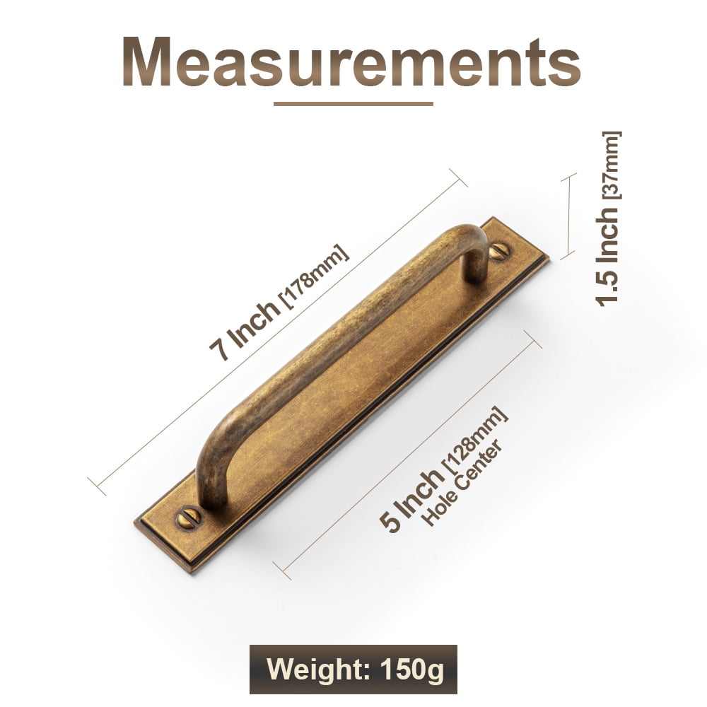 Goo-Ki 2 Pack 5''(128mm) Hole Center Antique Brass Cabinet Pulls with Backplate, Zinc Alloy Minimalist Style Cabinet Handles for Drawer,Dresser,Cupboard Wardrobe Cabinet (2218-g015)