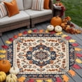 thumbnail image 4 of Vintage Floral Washable Round Area Rug 8 ft, Orange Navy Classical Bohemian Farmhouse , Soft Non Slip Rugs Stain Repellent Indoor Felt Carpet for Living Dining Room Bedroom Home Office, 4 of 9