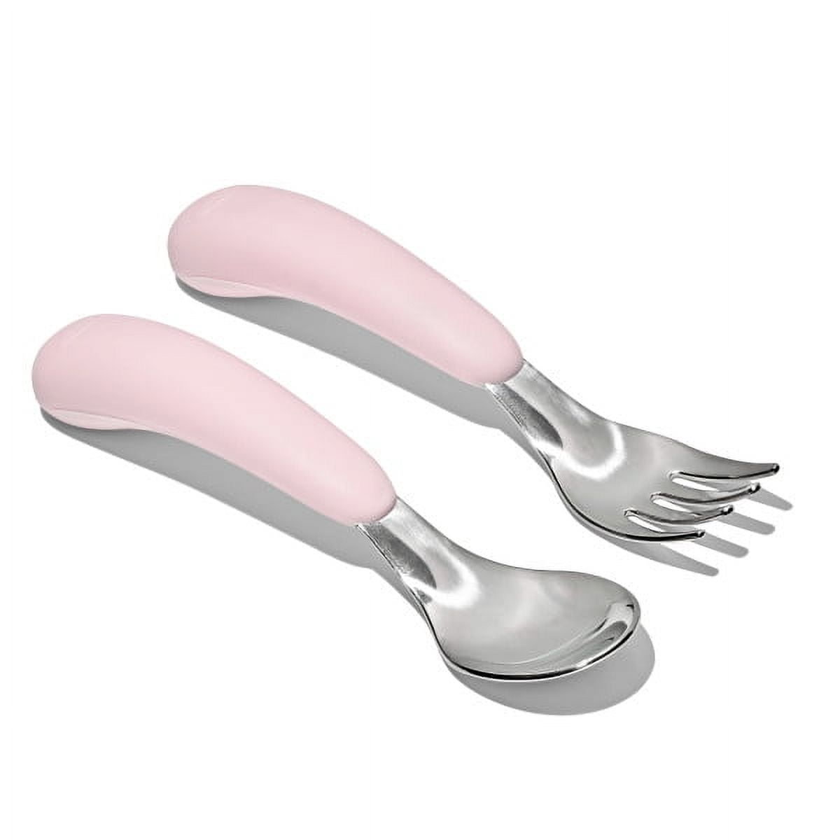 OXO Tot Toddler Travel Stainless Steel Fork and Spoon 2 Piece Set for 12+ Months, Blossom