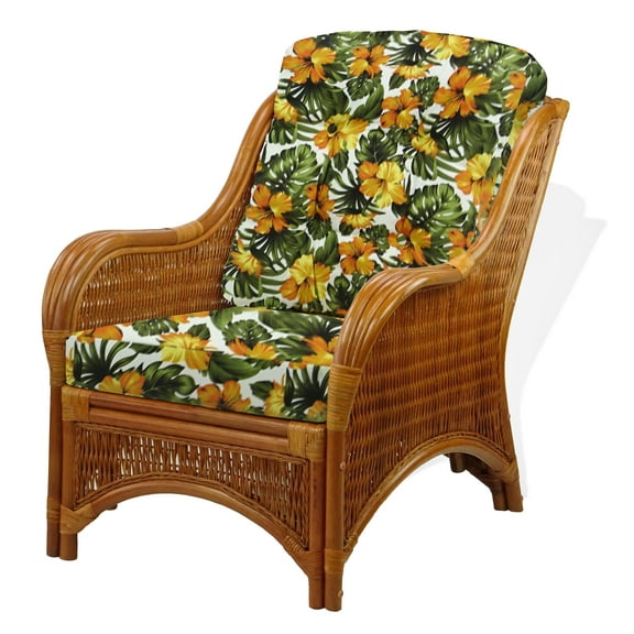 Jam Lounge ArmChair ECO Natural Rattan Wicker Handmade w/Floral Cushions, Colonial