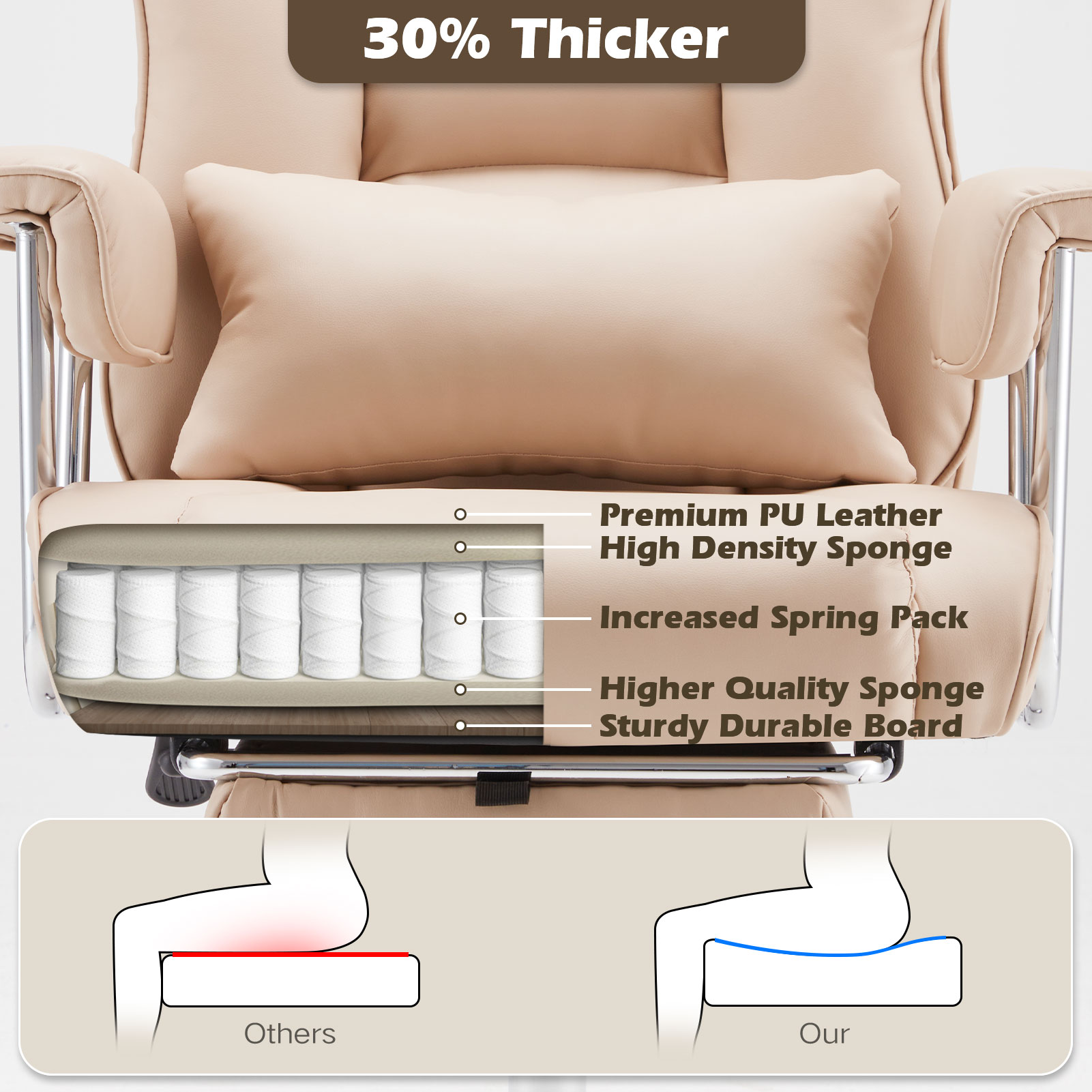zzw Big and Tall Executive Office Chair, Reclining with Footrest, Adjustable High Back Ergonomic Leather Chair, 400lb Capacity