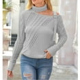 thumbnail image 2 of Women's Off Shoulder Metallic Trim Long Sleeve Pullover Sweater Halterneck Casual Knit Top for Spring Autumn, 2 of 2