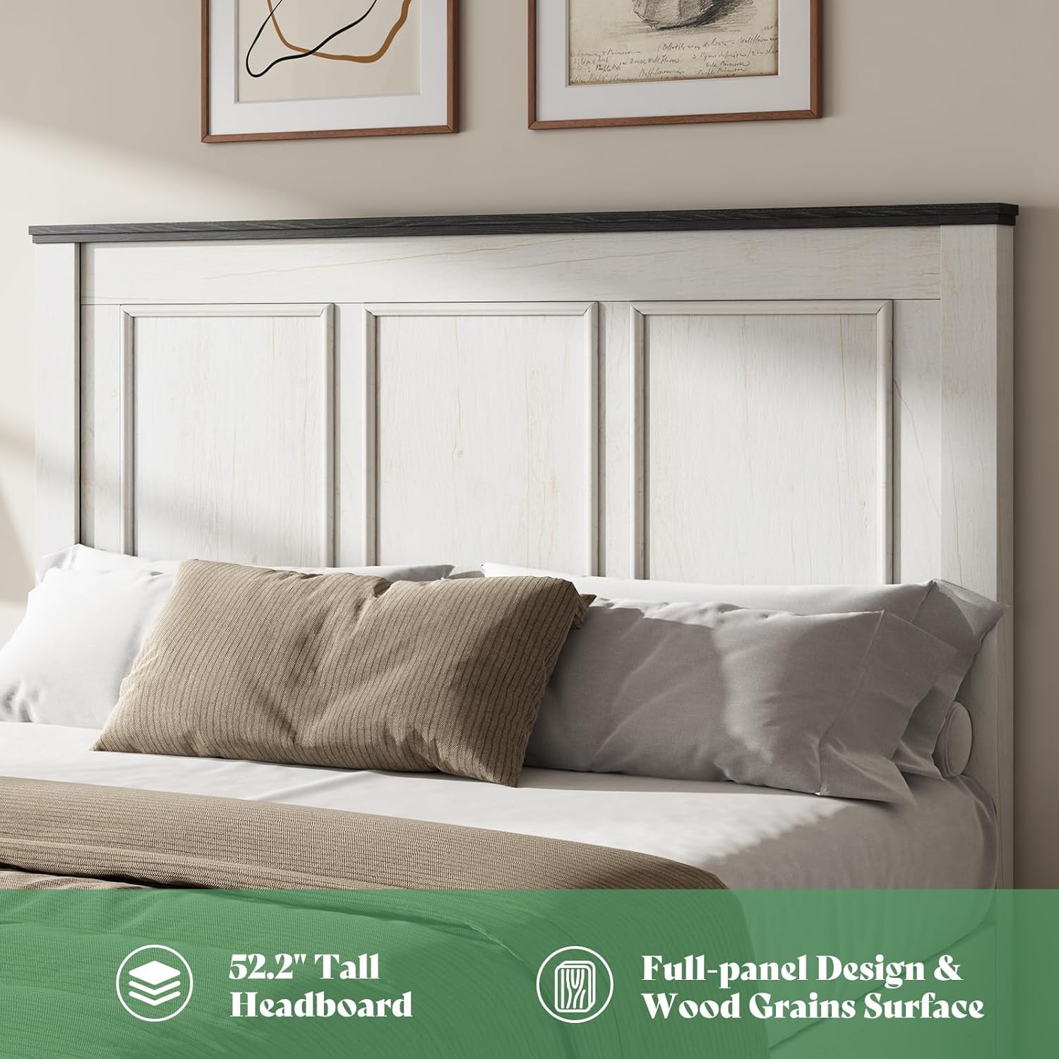 Merluxy Queen Size Farmhouse Bed Frame with 52.2" Wood Headboard & Storage Drawers, Rustic White