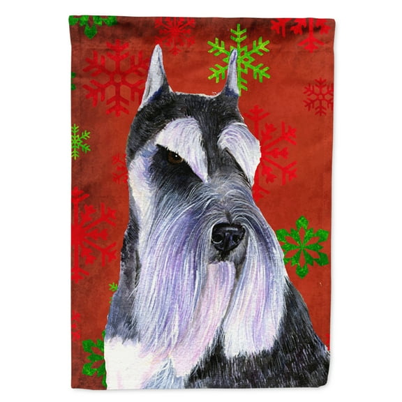 Carolines Treasures SS4684-FLAG-PARENT Schnauzer Red and Green Snowflakes Holiday Christmas Flag  multicolor