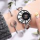 thumbnail image 3 of Elegante reloj de cuarzo con cuentas de diamantes de imitación y correa de cadena hueca para mujer (plata + negro), 3 of 3