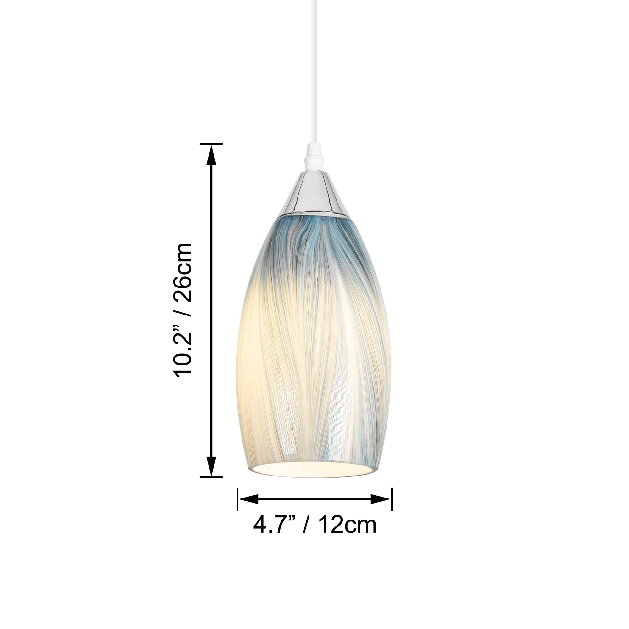 Kiven Plug in Pendant Light, Farmhouse Hanging Light Fixture with Art Glass Lampshade, E26 Socket Dimmable Pendant Lights for Bedroom Hallway Kitchen TB3232-G