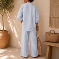 thumbnail image 4 of Womens Striped Set 2 Piece Outfits 3/4 Puff Sleeve V Neck Top and Drawstring High Waist Palazzo Pants, XL, 4 of 6