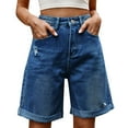 thumbnail image 1 of TINZ Women Ripped Straight Leg Distressed Hem Five Point Casual Comfortable Fashion Denim Shorts Wide Leg Pants for Women High Waist Designer Wide Leg Pants for Women, 1 of 7