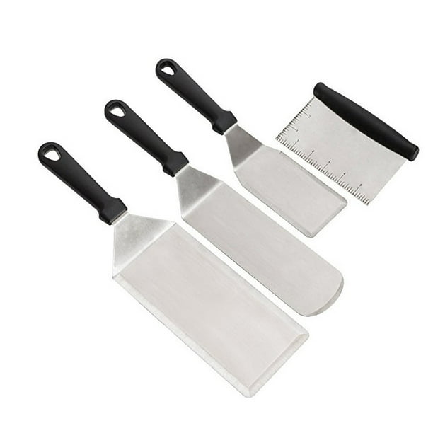 Juego de espátulas de metal de acero inoxidable – espátula de metal plana, rascador de parrilla, espátula de hamburguesa para tortitas.