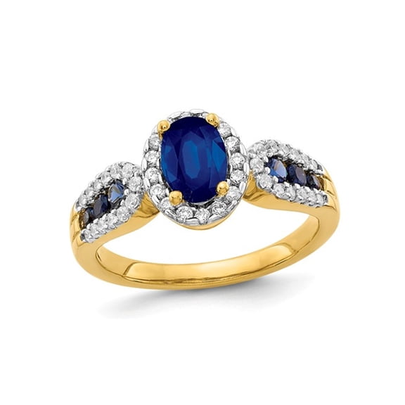 1.30 Carat (Ctw) Natural Blue Sapphire Ring in 14K Yellow Gold with Diamonds