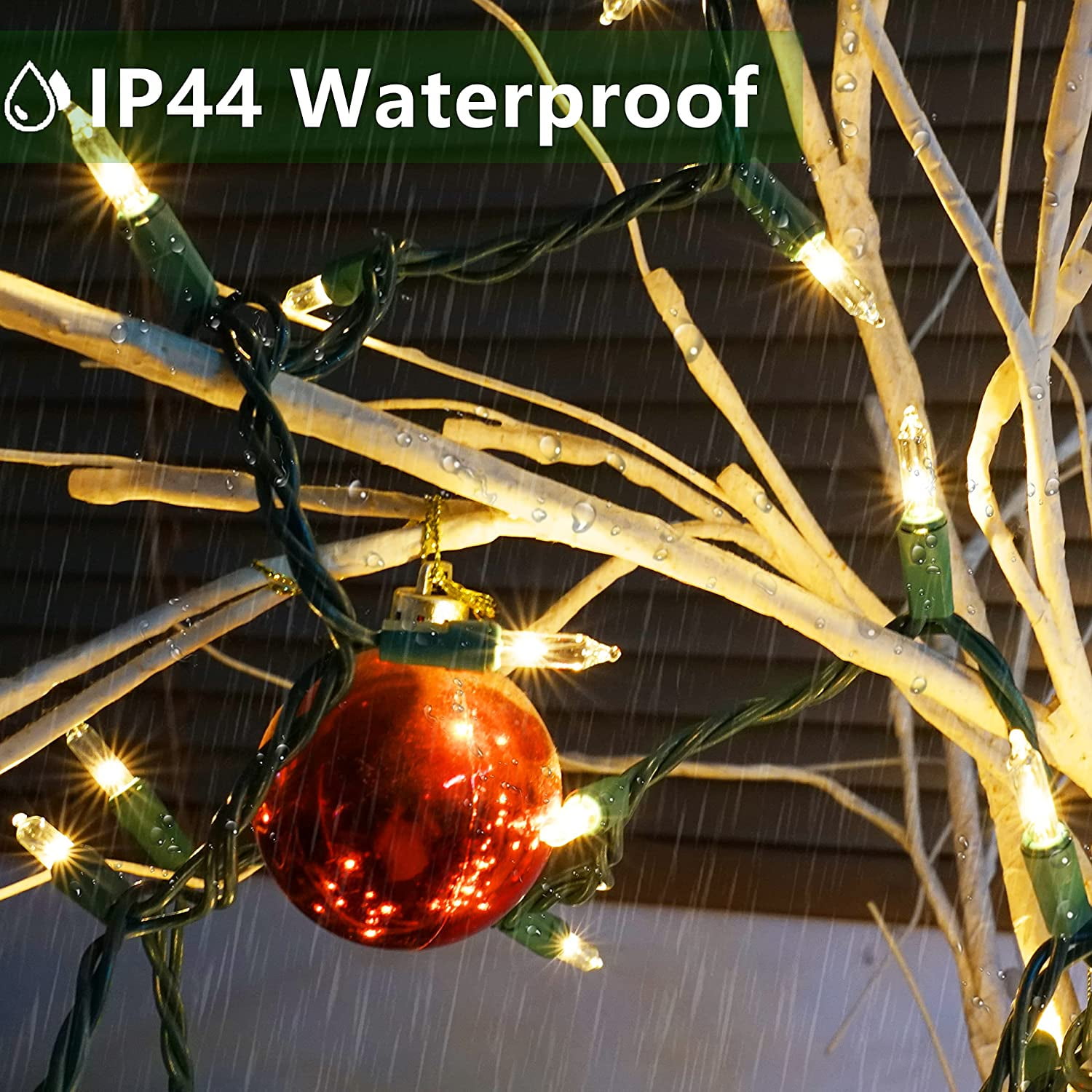 Battery Operated Christmas Lights 33 ft 100 LED Green Wire Mini String Lights with 8 Modes & Timer Waterproof Tree Lights for Xmas Outdoor Indoor Holiday Party Garden Decor ,Warm White