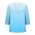 thumbnail image 5 of Olyvenn Womens Plus Size 3/4 Sleeve Tops Casual Gradient V Neck Button Tee Shirts Basic Loose Fit Tunic Blouse Light Blue XXL, 5 of 5