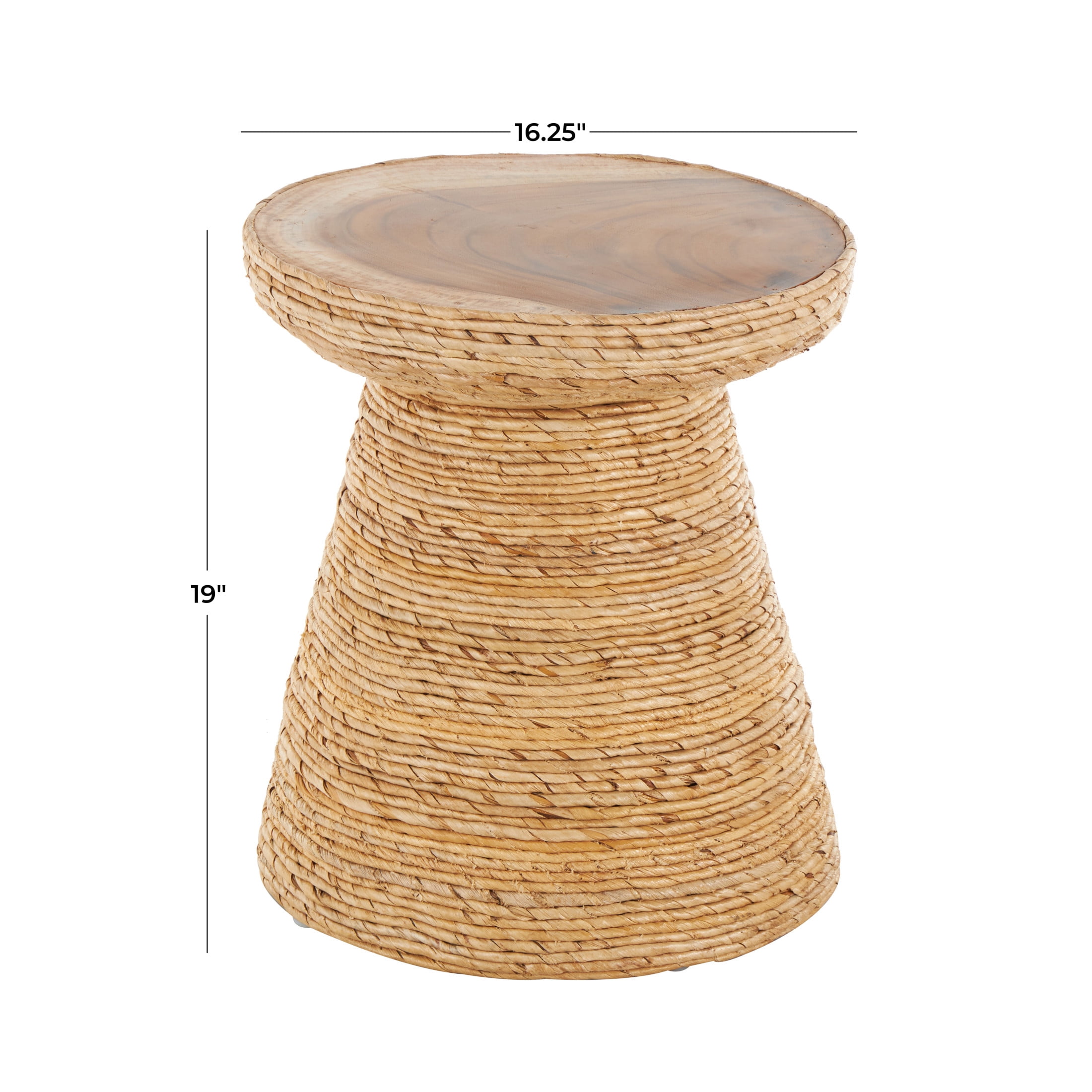 DecMode 16" x 19" Brown Banana Leaf Handmade Woven Accent Table with Wooden Tabletop, 1-Piece