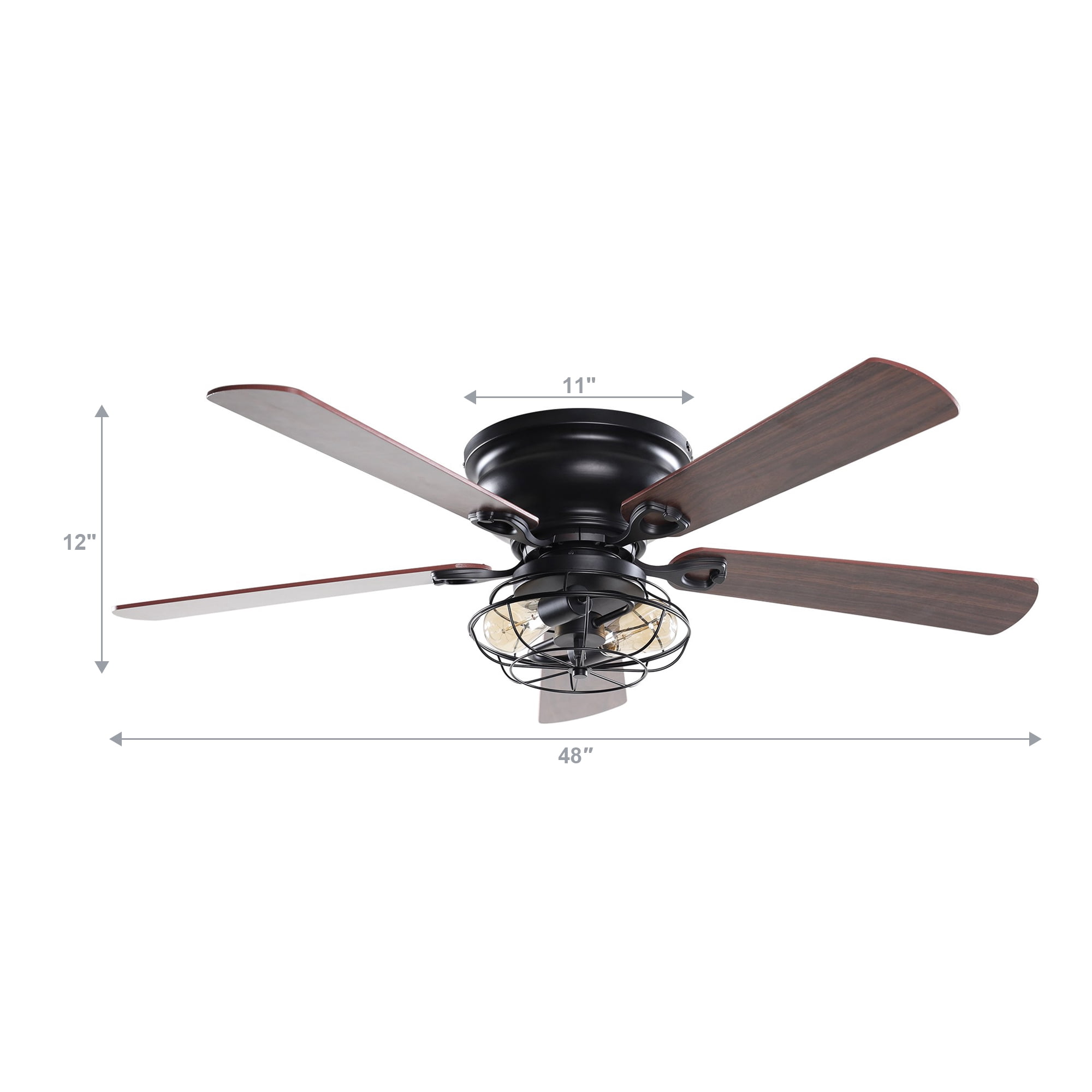 Parrot Uncle 48" Farmhouse Flush Mount Caged Ceiling Fan with Remote Control and Light Kit, Low-Profile Chandelier Ceiling Fan