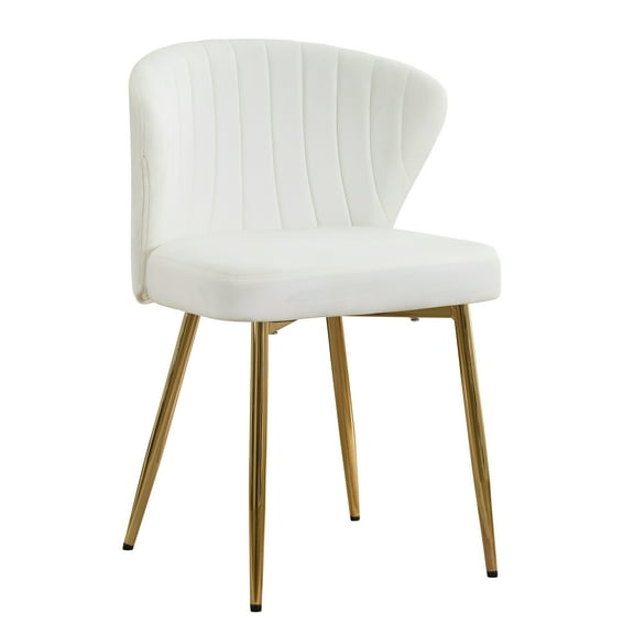 Mid Century Modern Vanity Chair with Back Golden Legs, Small Upholstered Line Tufted Dining Room Chairs, Cute Accent Vanity Chair for Bedroom, Living Room, White