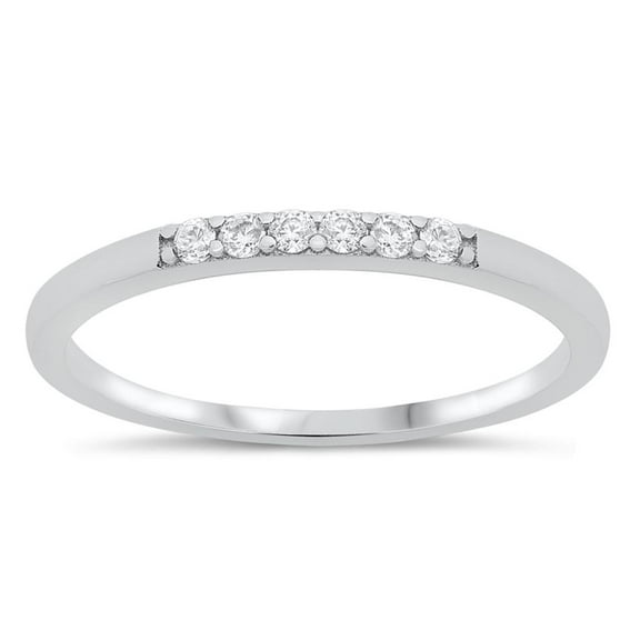 Dainty Studded Stacking Promise Ring .925 Sterling Silver Band White CZ Jewelry Female Size 4