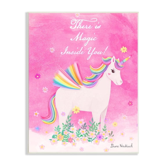 Stupell Industries Magic Inside You Motivational Unicorn Quote Botanical Blossoms Graphic Art Unframed Art Print Wall Art, Design by Diane Neukirch