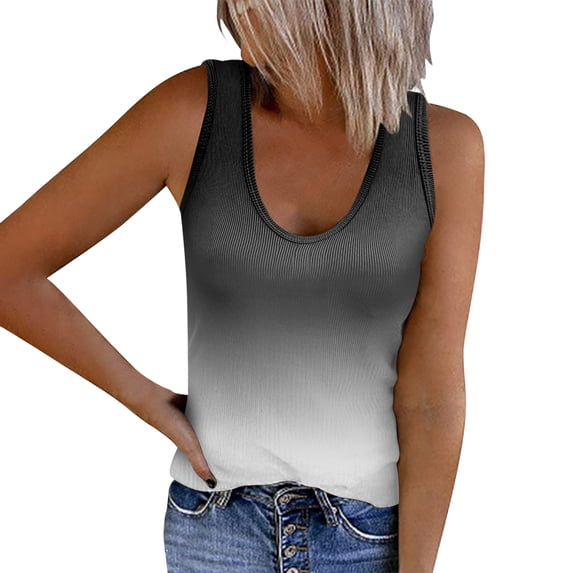 KaLI_store Workout Tank Tops for Women Womens Summer Tank Tops Casual Sleeveless Crewneck Loose Fit Cotton Tees Shirts Black,XXL