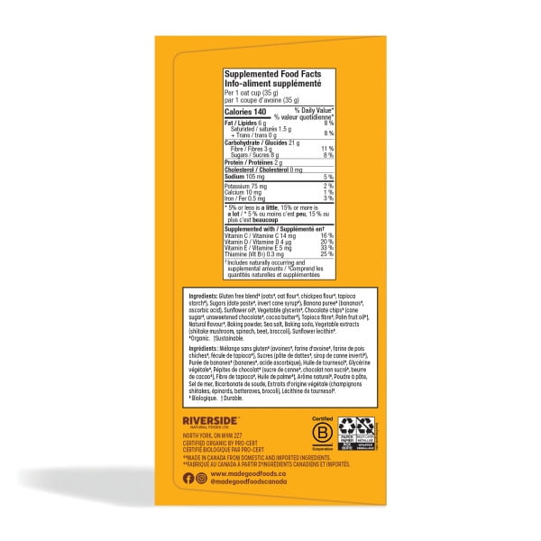 MadeGood Baked Oat Cups – Banana Chocolate Chip 5 Pack, MG Banana Chocolate Oat Cups