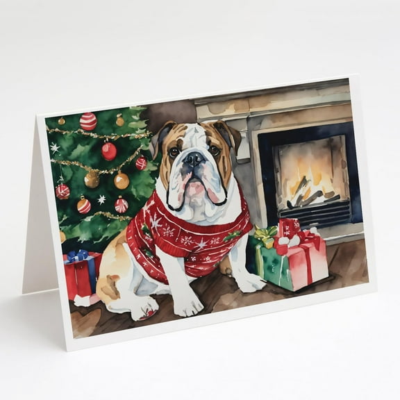 English Bulldog Christmas Greeting Cards and Envelopes Pack of 8 7 in x 5 in