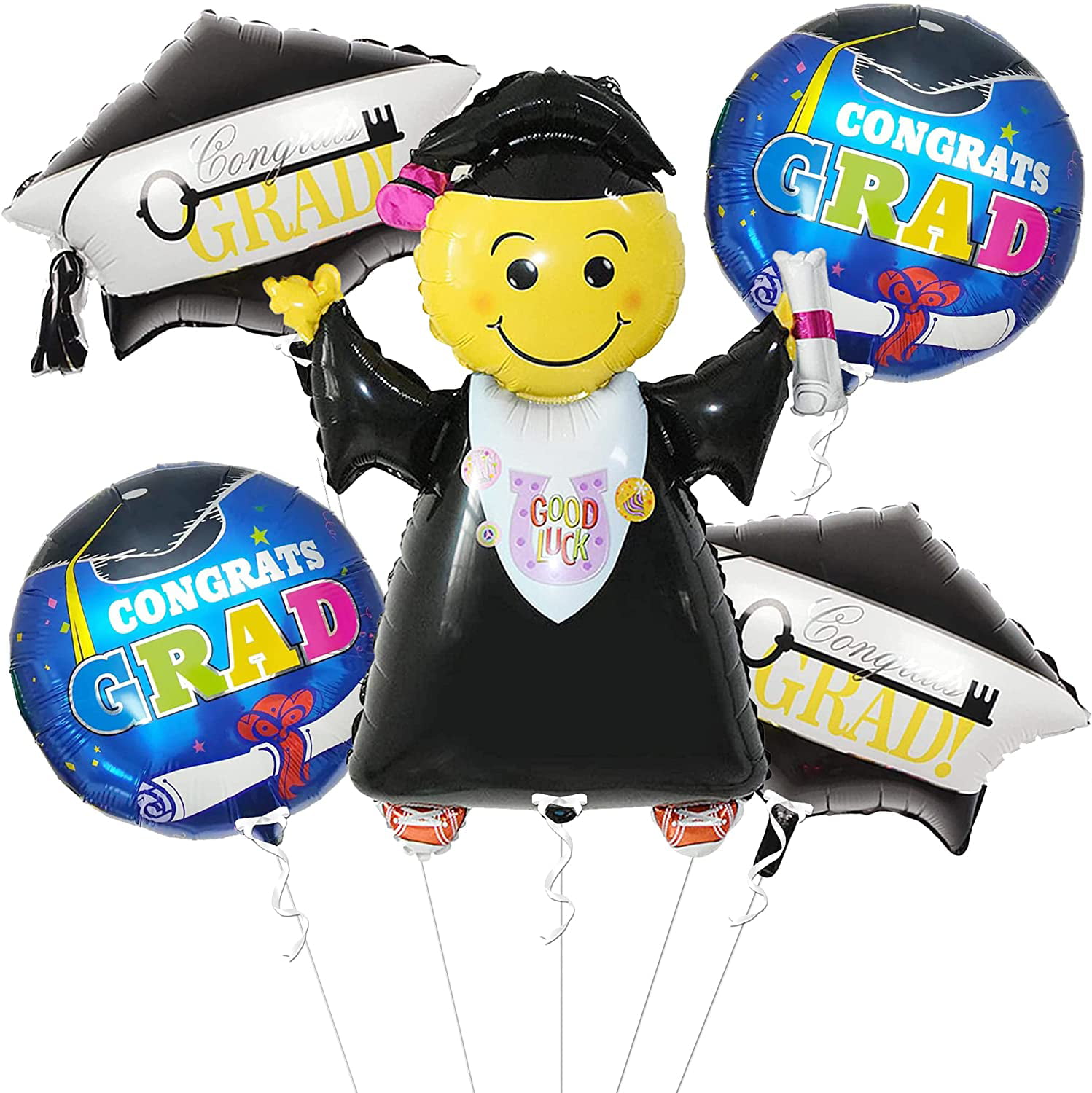 Kindergarten Graduation Decorations Big 40 Inch Smiling Emoji Face Graduation Balloons with Graduation Cap Balloons Graduation Party Decorations 2022 Jumping Grad With Way To Go Balloons 