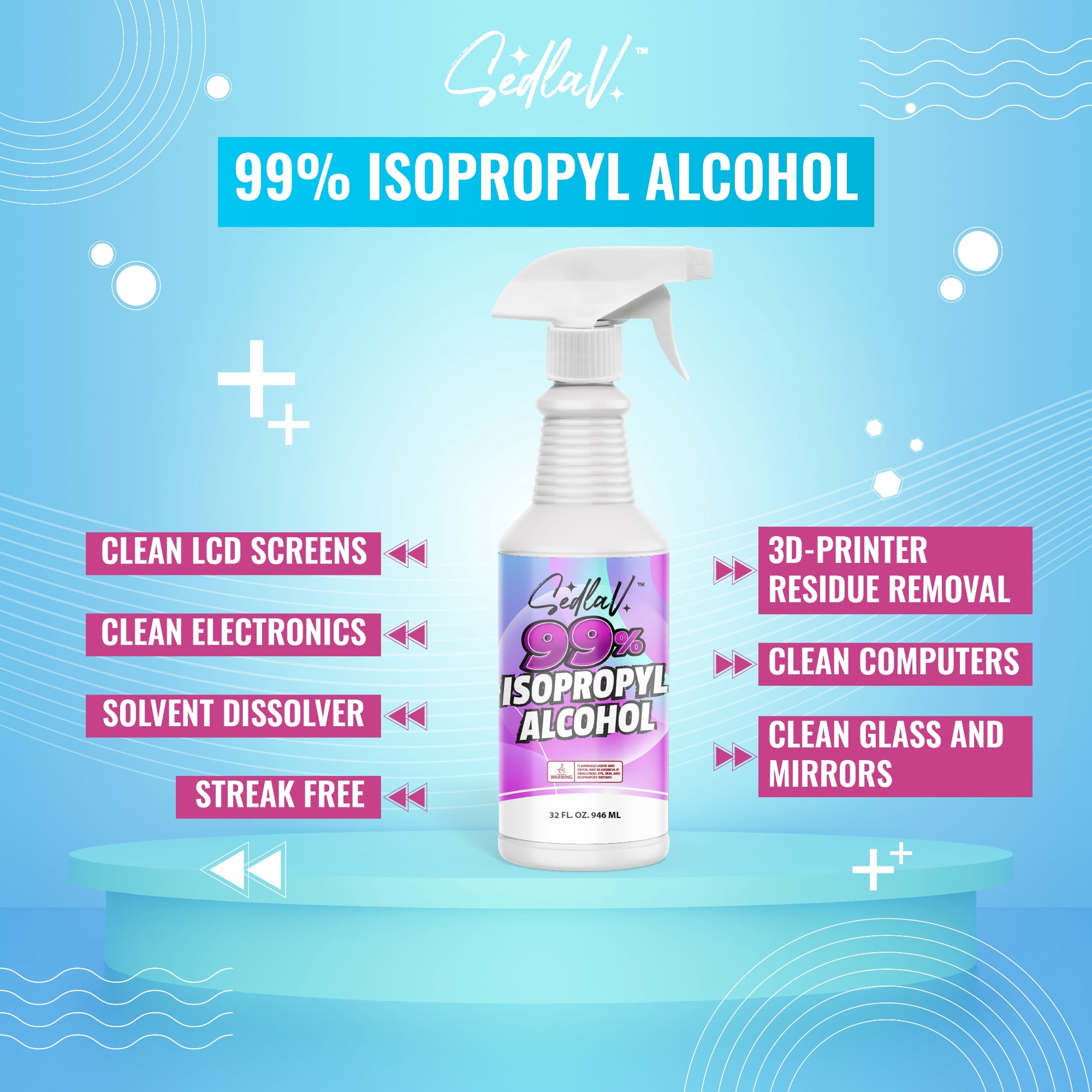 SEDLAV Isopropyl Alcohol 99% Spray 32 Fl Oz Spray Bottle Rubbing Alcohol Sprayer 99 Percent Isopropyl Alcohol Spray Technical Use 10 Bottles