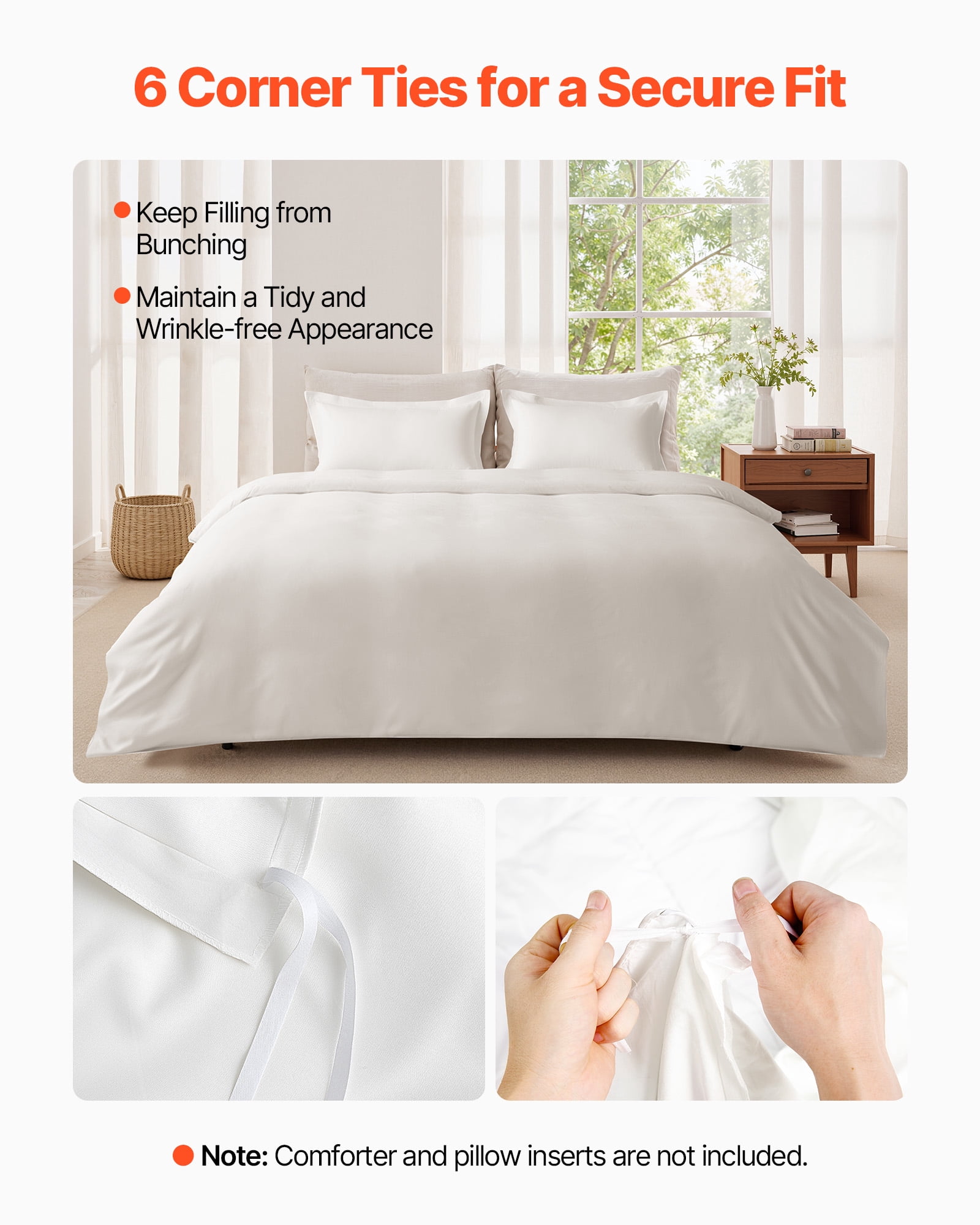 VEVOR King Size Duvet Cover Set, 100% Cotton, 3 Pieces Bedding Set with 1 Duvet Cover 104 x 90 in and 2 Pillow Shams 20 x 36 in,Double Zipper Closure, White