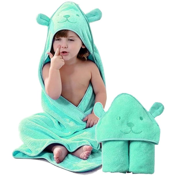 Toalla con capucha de oso para niños, 100 % tela cortada, toallas de poncho para niños pequeños para ducha, piscina, playa, cubrir, 35 x 35 pulgadas, extra grande, bata de baño para bebé, toalla absorbente suave y acogedora (verde) brillar Electrónica