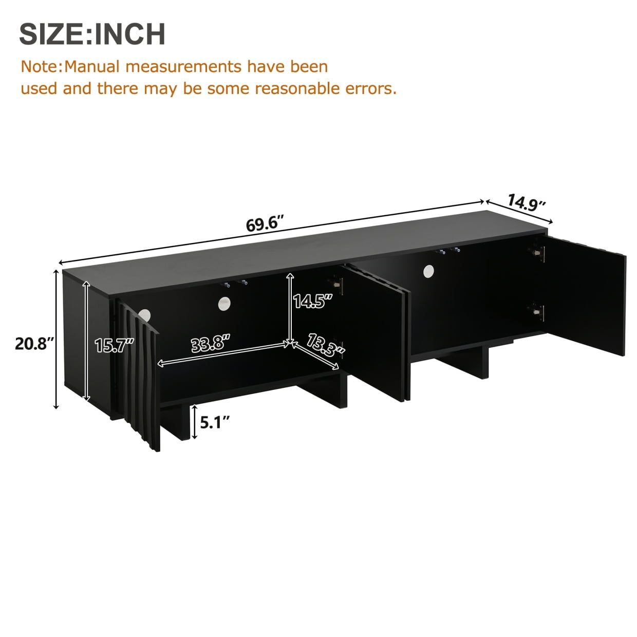 70" Wood Grain TV Stand for TVs up to 75 Inch, Mid Century Modern Entertainment Center with Storage Cabinet and Wavy Door, Media TV Console for Living Room, Black