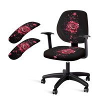 FKELYI Vintage Red Rose Print 4 Pcs Set Office Chair Slipcovers with Removable Arm Rest Covers Stretchable Swivel Computer Chair Cover Breathable Armchair Protector Home Office Decor