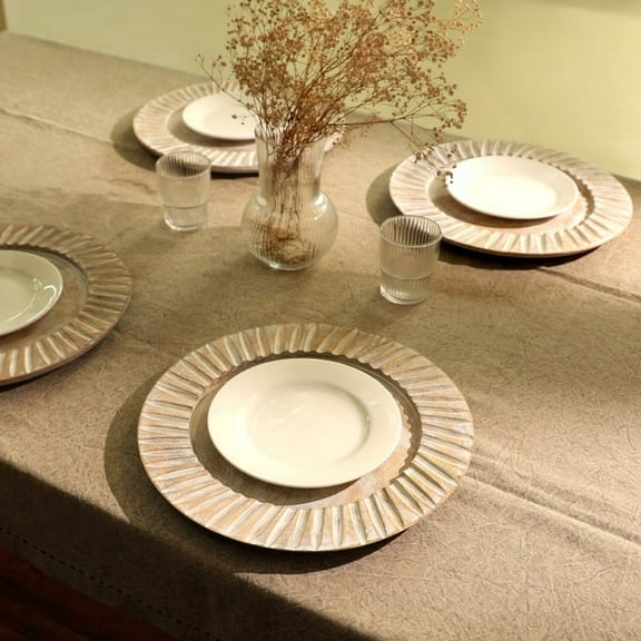 100% Handcrafted 13" Wooden Charger Plate - Artisan Wood Tableware with Unique Grain, Elegant Reusable Placemat for Table Décor & Dinner Layering