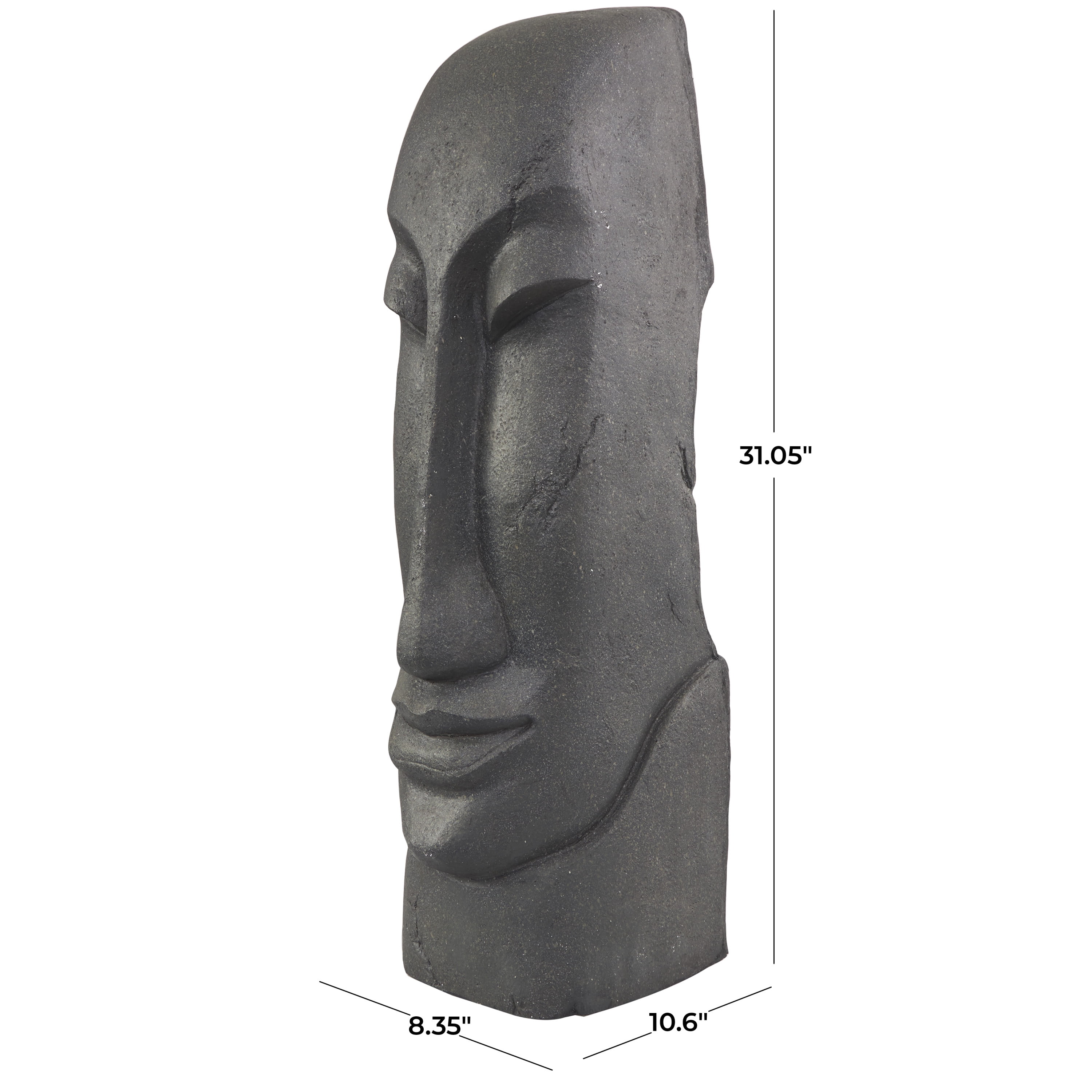 8" x 31" Black Resin Tall Distressed Totem Face Sculpture, by DecMode