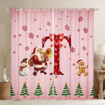 Manfei Girly Pink Christmas Blackout Curtains Set of 2 (52x84 Each) for Child, Bowknot Monogrammed T Window Curtains, Kawaii Xmas Tree Curtains and Drapes, Living Room Curtains Decor