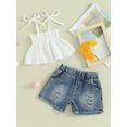 thumbnail image 3 of AceBaby Kids Baby Girls Summer Outfits, 12M-5T Tie-up Pleated Camisole and  Denim Shorts 2Pcs Clothes Set, 3 of 9