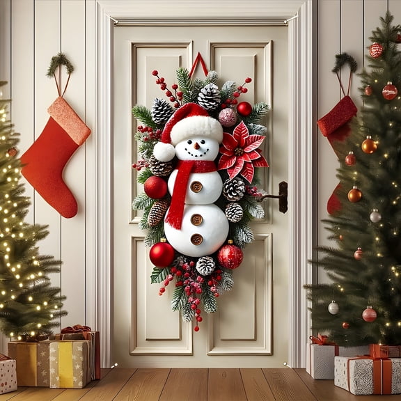 HongHeng Christmas Under $ 5 Christmas Door Cover Door Banner Holiday Party Decoration Snowman Door Hanging Door Cover Decoration In Stock