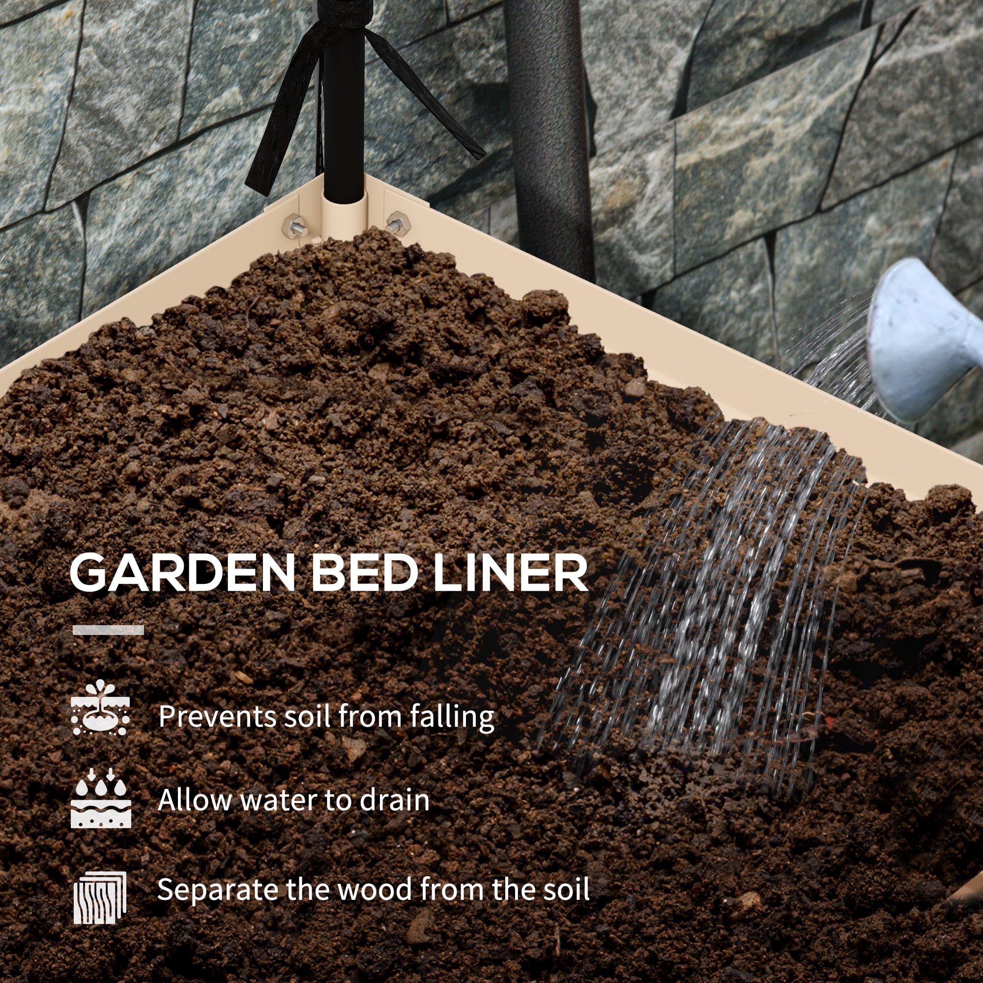 Outsunny Raised Garden Bed with Cover and Storage Shelf, Rectangular Metal Elevated Planter Box with Legs and Bed Liner, Cream