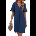 thumbnail image 2 of Vestidos de Verano para Mujer, Vestido Informal de Corte Recto con Cuello en V, Corta y Volantes, con Bolsillos, Azul Marino, Talla L, 2 of 8