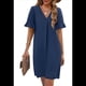 thumbnail image 2 of Vestidos de Verano para Mujer, Vestido Informal de Corte Recto con Cuello en V, Corta y Volantes, con Bolsillos, Azul Marino, Talla L, 2 of 8