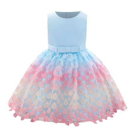 

YWDJ 6-24Months Girl Dresses Toddler Temperament Bowknot Cute Mermaid Beading Birthday Party Gown Dresses Blue 12-18 Months
