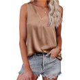 thumbnail image 1 of Camiseta sin mangas de satén con cuello en V para mujer, chaleco sin mangas de verano de Color puro holgado para uso diario, 1 of 6