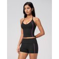 thumbnail image 4 of IBTOM CASTLE 2 Piece Workout Sets for Women Shorts Yoga Pilates Outfits Striped Backless Halter Padded Tank Top With High Waist Fold-over Biker Shorts L Black, 4 of 7