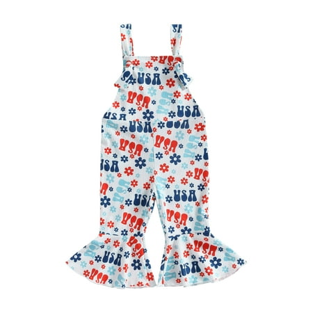 

Canis Adorable Toddler Girls Sleeveless Letter Floral Print Overalls