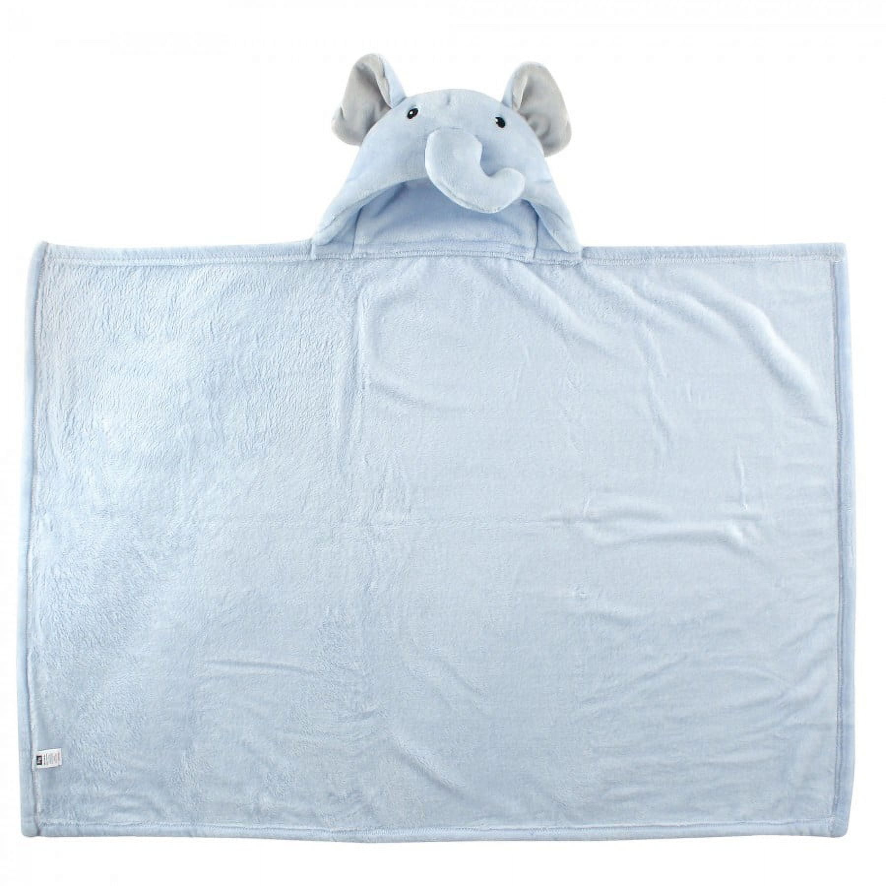 Hudson Baby Infant Boy Hooded Animal Face Plush Blanket, Blue Elephant, One Size