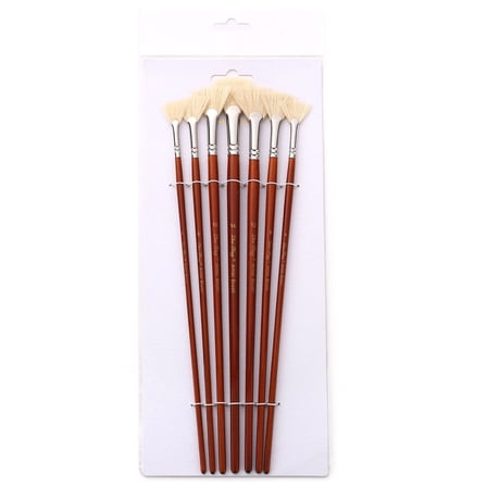 Set of 7Pcs Artist Fan Paint Brush Wood Handle Bristle Hair Anti-Shedding Brush for Acrylic Watercolor Oil Painting