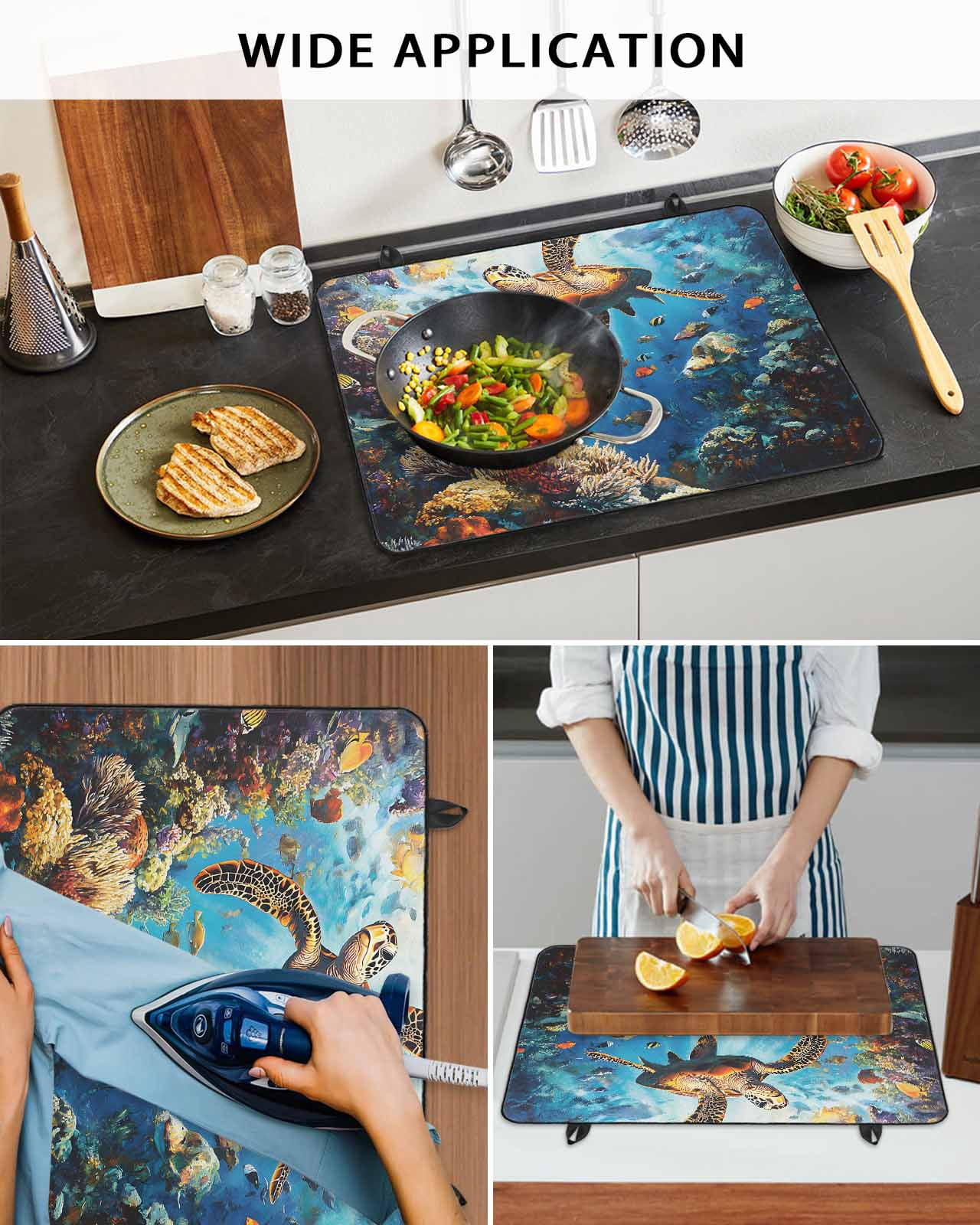 nqOlkjepod Large Induction Cooktop Protector Mat 36"x21", Turtle Stove Top Covers for Electric Stove, Ocean Underwater Coral Fish Animal Modern Stove Burner Cover Mats, Glass Top Stove Cover