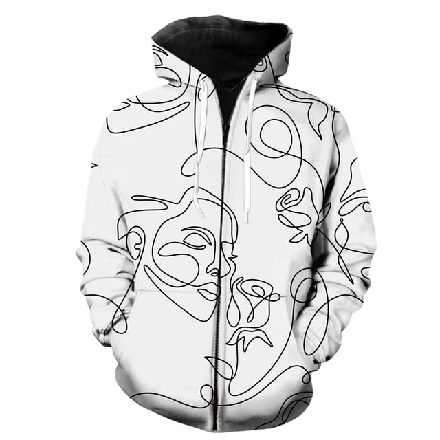 Sudadera con capucha y cremallera para hombre, estilo unisex, divertida, con retrato de línea abstracta, informal, gran oferta 2024, estilo Harajuku, estampado 3D.